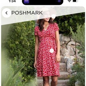 Seraphine Maternity Wrap Nursing Dress Red Daisy Floral